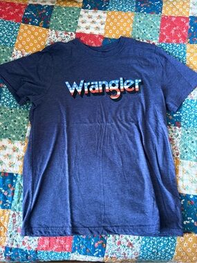 Wrangler Blue Short-Sleeve Logo Tee with Red, White & Blue Graphic